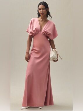 BHLDN Blush Pink V-Neck Maxi Dress Leila in petal pink Anthropologie